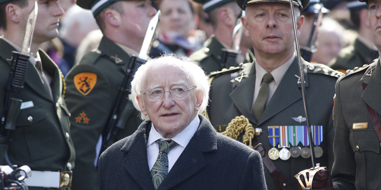 27/03/2016 1916 Centenary Commemoration and Parade. Pictured is President Michael D Higgins at the wreath laying ceremony at the Easter Sunday Commemoration Ceremony and Parade on O'Connell Street, Dublin. Photo: RollingNews.ie