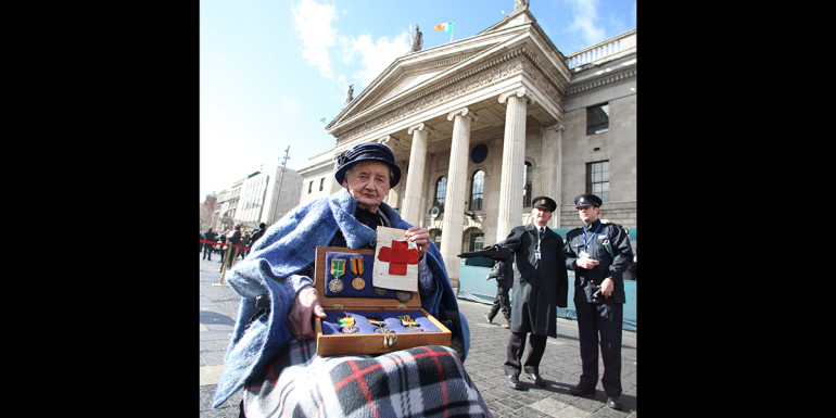 27/03/2016 1916 Centenary Commemoration and Parade. General Views of the Easter Sunday Commemoration Ceremony and Parade on O'Connell Street, Dublin. Pictured is Sheila O'Leary age94. Photo: RollingNews.ie