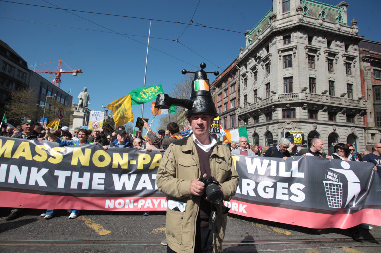 18/04/15 Bin your Bills water protests. Pictured is Noel Carter from Drogheda at the Garden of Remembrance joining protesters as they march towards the Dail in Dublin today.Photo Leah Farrell /RollingNews.ie