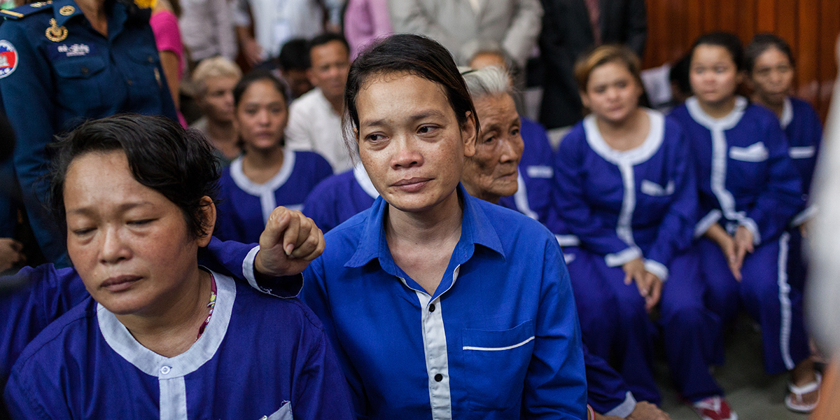 June 27, 2012 - Phnom Penh, Cambodia. The 13 women imprisoned on the 24th of May sit in the Appeal Court after 1 month and 3 days in jail, awaiting the final verdict regarding their release. © Nicolas Axelrod / Ruom