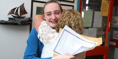 GAILEARAÍ: Deora á sileadh le háthas i Scoil Chuimsitheach na Ceathrún Rua agus torthaí na hArdteiste faighte