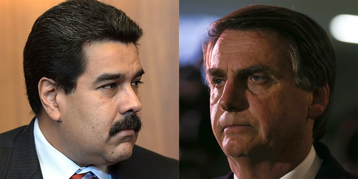 Briatharchath i Meiriceá Theas agus Maduro agus Bolsonaro in adharca a chéile
