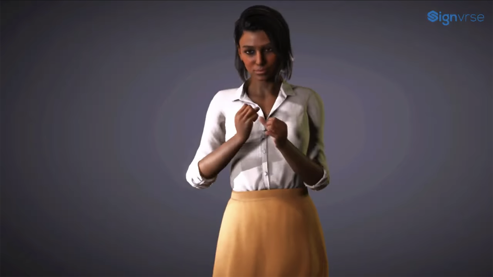 Duais buaite ag aip a dhéanann ateangaireacht ón gcaint ó bhéal go teanga na comharthaíochta