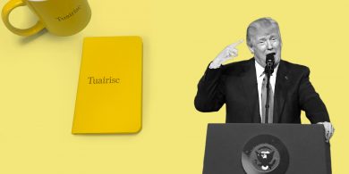 Leagan Gaeilge de ‘Trumpflation’ ag teastáil, diostóipe i mBóthar na Trá