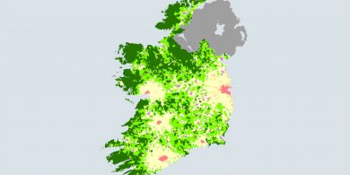 Scáil ar cheantair Ghaeltachta – dath dorcha ar an mapa