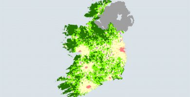 Scáil ar cheantair Ghaeltachta – dath dorcha ar an mapa