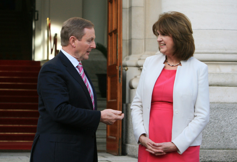 03/02/2016 General Election Starts. (LTOR) Taoiseach and Fine Gael leader Enda Kenny with Tanaiste and Labour Party Minister for Social Protection Joan Burton at Government Building as they announced to dissolve Dail Eireann. Photo: Leah Farrell/RollingNews.ie