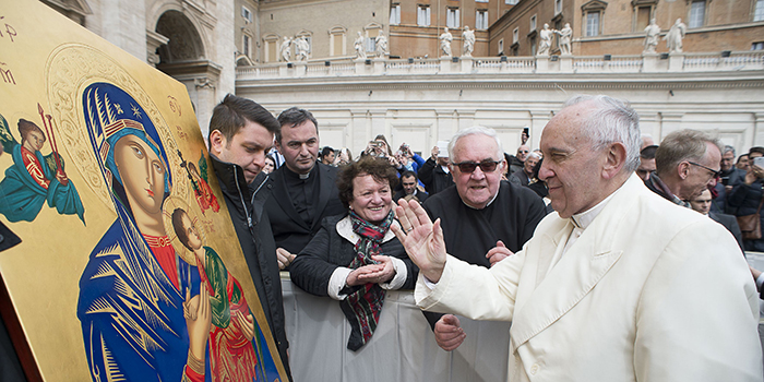 Pope Francis today blessed the pilgrim Icon Mother