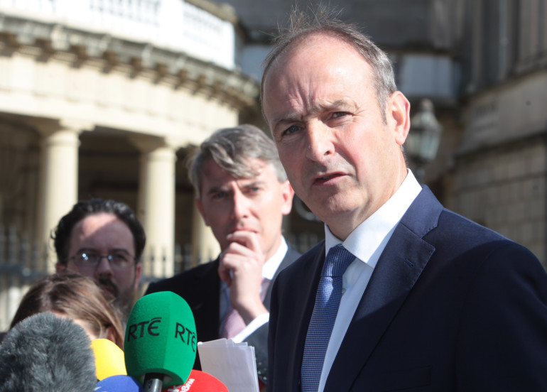 22/9/2015 Fianna Fail Leader Micheal Martin talking to the media on the plinth on the day the Dail returns back from holidays to discuss the Fennelly Report and the party's No Confidence Motion in the Taoiseach. Photo: RollingNews.ie