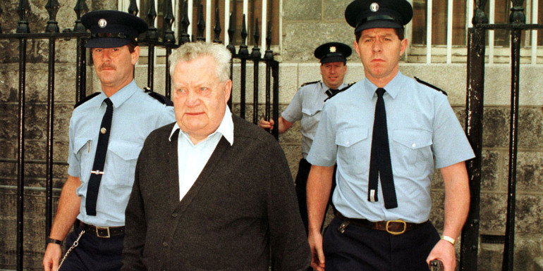 File Photo Northern Irelands Historical Abuse Inquiry has commenced its module dealing with notorious paedophile priest Fr Brendan Smyth, who died in prison in 1997. FATHER BRENDAN SMYTH LEAVES A DUBLIN COURT DURING A HEARING FOR HIS SENTENCING WHICH COULD BE TOMORROW. 21/7/1997. PIC PHOTOCALL IRELAND!