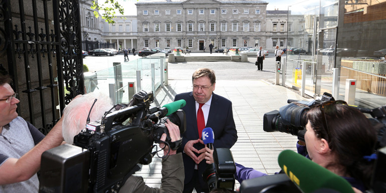 02/07/2015. Former Fianna Fail Taoiseach Brian Cowen speaking to reporters inside the gates of Leinster House this morning ahead of the Banking Inquiry. Photo: Sam Boal/RollingNews.ie