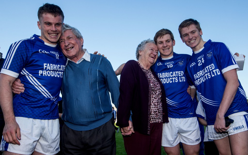 Sean Collins, Padraic Collins and David Collins celebrates with his grandparents, Cyril and Annette Collins 12/10/2014