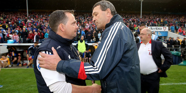 Davy Fitzgerald agus Jimmy Barry Murphy. Pictiúr: INPHO/James Crombie