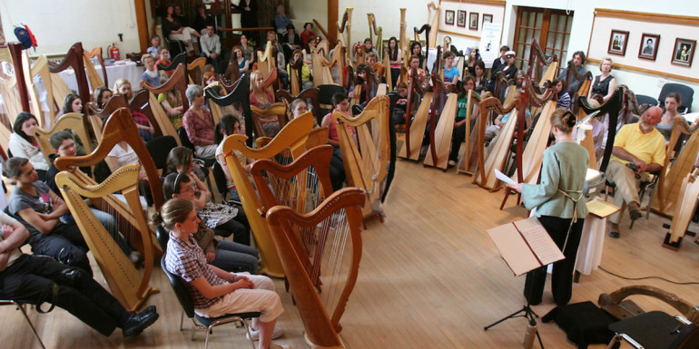 NO REPO FEE The Cairde na Cruite annual Harp Festival, An Chúirt Chruitireachta will take place from 29 June to 4 July 2008 at An Grianán, Termonfeckin, Co. Louth.  This residential harp festival has been running for 23 years and we are looking forward to yet another world class event in 2008. The festival is a celebration of the Irish Harp and the harping tradition in Ireland.  It also provides links with other harping traditions, specifically the Breton tradition in 2008.  The festival consists of tuition sessions for the harpers with internationally renowned harpers including Maire Ni Chathasaigh, and a Sean Nós singer-in-residence Seosaimhín Ní Bheaglaoich, The event also features a series of evening concerts featuring musicians / ensembles including amongst others: Siobhán Armstrong, Liadán, Dordán, Cormac de Barra, Noel Hill and Seosaimhín Ní Bheaglaoich. The opening concert on 29th June will take place in Beaulieu House, Termonfeckin, Co. Louth. All other concerts will be held in An Grianán, Arts Centre, Termonfeckin, Co. Louth.  Workshops for 2008 explore the potential of the Irish harp and its role in instrumental and singing traditions of Ireland, Brittany, Denmark and Wales with workshop leaders: •Máire Ní Chathasaigh ( Ireland) •Anne Postic (Brittany) •Helen Davies and Poul Hoexbro ( Denmark) •Cormac Cannon and Brian McNamara ( Uilleann Pipes, Ireland ) and  •Sean-nós singer, Seosaimhín Ní Bheaglaoich (Ireland) Photo: Newsfile/Fran Caffrey NO REPO FEE
