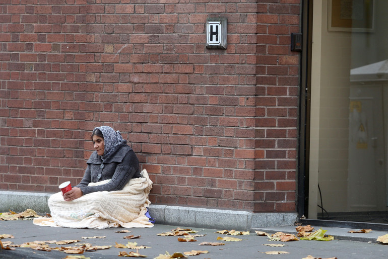 27/11/2013. Pictured what appears to be a women begging on the streets of Dublin. Today the Minister for Housing and Planning opened a Focus Ireland Conference on Homelessness in the Aviva Stadium in Dublin this morning. The conference is today focuses on new solutions to increase the supply of housing available firstly to prevent homelessness and secondly to assist those who are homeless to move into independent, stable and secure accomodation.Photo: Sam Boal/RollingNews.ie