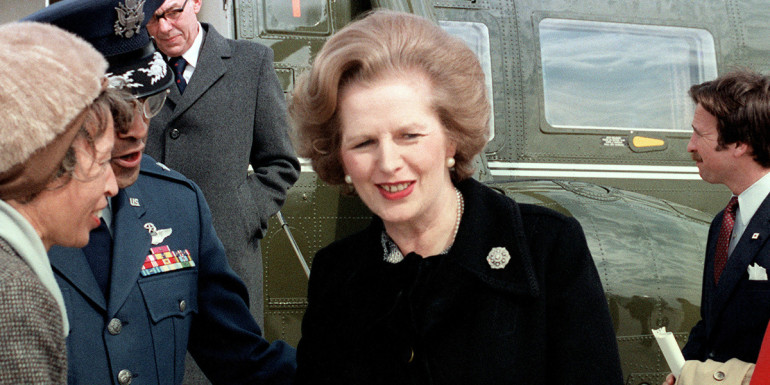 Prime Minister Margaret Thatcher of England is bid farewell on her departure after a visit to the United States.