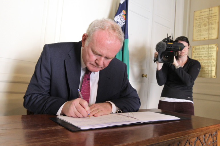 19/6/2015 Northern Ireland Deputy First Minister Martin McGuinness signed the book of condolence today at the Mansion House for the victims of the tragic accident in Berkeley, California. Photo: /RollingNews.ie