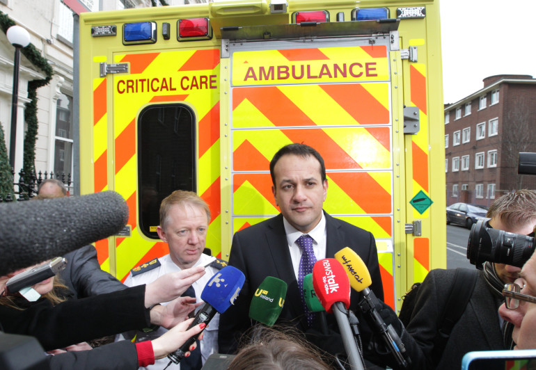 15/12/2014 Minister for Health Leo Varadkar TD announced the launch of a new critical-care ambulance service to transfer seriously ill children between hospitals today at the Children's University Hospital, Temple Street. Pictured with the Minister is Martin Dunne, Director of the National Ambulance Service. The Paediatric Retrieval Service is now transferring seriously ill children up to 16 years of age to Our Lady's Children's Hospital in Crumlin and to the Children's University Hospital, Temple Street from hospitals anywhere in Ireland. Photo: Mark Stedman/Photocall Ireland