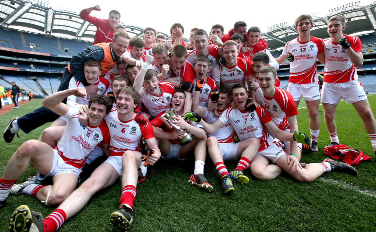PS Chorca Dhuibhne players celebrate with The Hogan Cup 12/4/2014