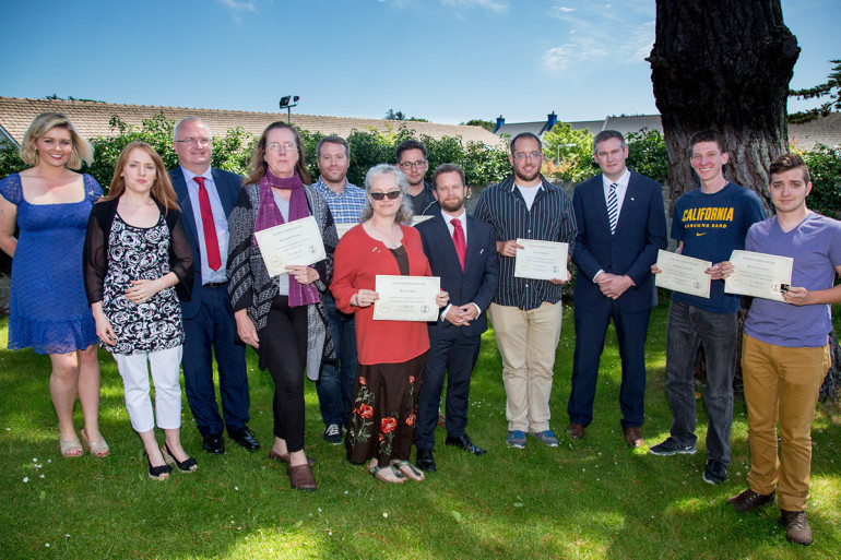 Fulbright award recipients with Minister of State for Gaeltacht Affairs, Sean Kyne, third from right. From far left is Paula Melvin, Fulbright, Brid Breathnach and Dr Aodhán Mac Cormaic, Department of Arts, Heritage and the Gaeltacht and, fifth from right, Dr Dara Fitzgerald, Fulbright.