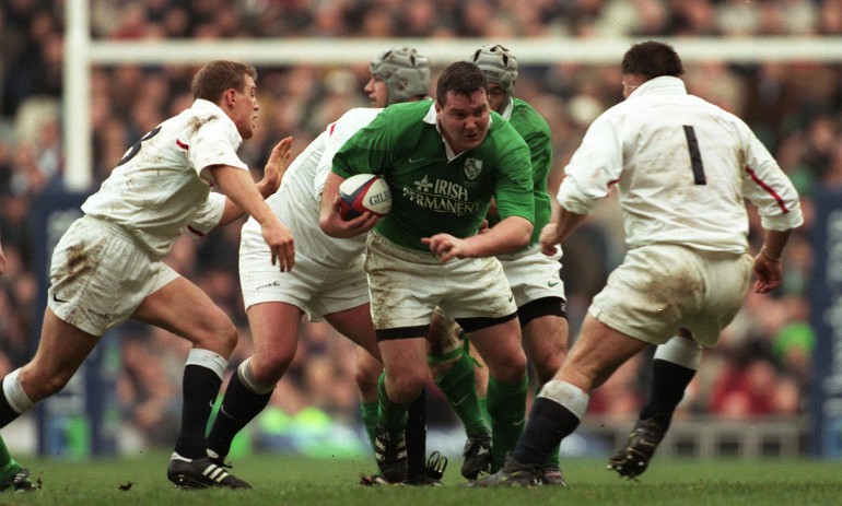 5/2/2000 Six Nations Rugby.England vs IrelandIreland's Anthony Foley under pressure©INPHO/Billy Stickland