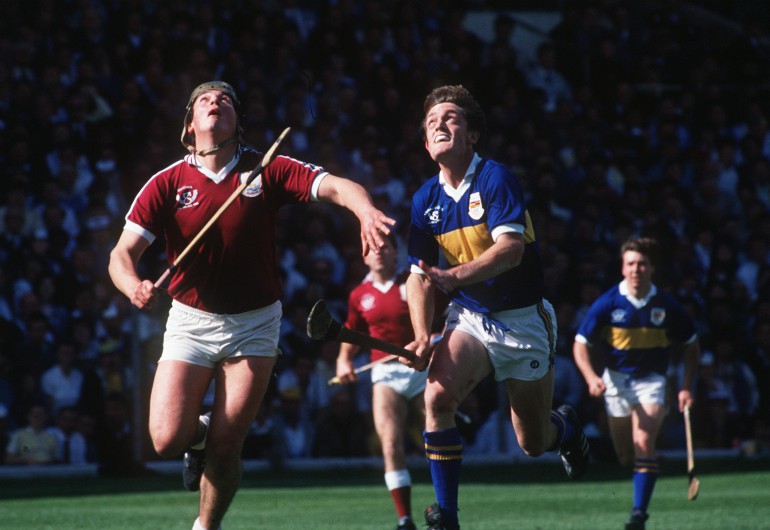 1988 All-Ireland Hurling Final Tipperary vs Galway Conor Hayes of Galway and Nicky English of Tipperary  Mandatory Credit ©INPHO/Billy Stickland