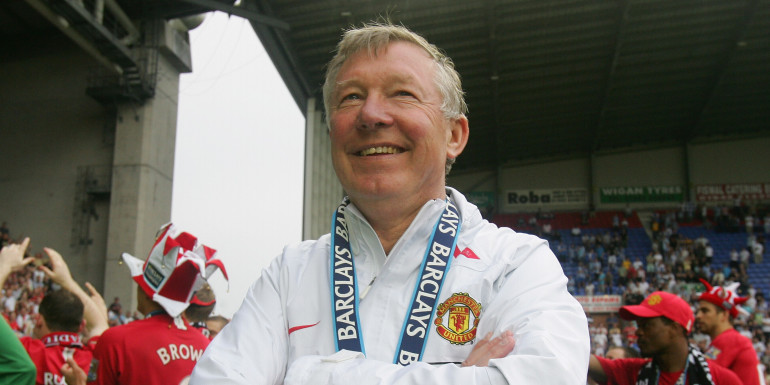 Iarbhainisteoir United, Alex Ferguson. Alex Livesey/Getty Images)