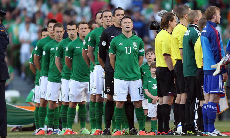 2014 FIFA World Cup Qualifier 7/6/2013 Republic of Ireland vs Faroe Islands Ireland captain Robbie Keane and the team stand for the National Anthem Mandatory Credit ©INPHO/Donall Farmer
