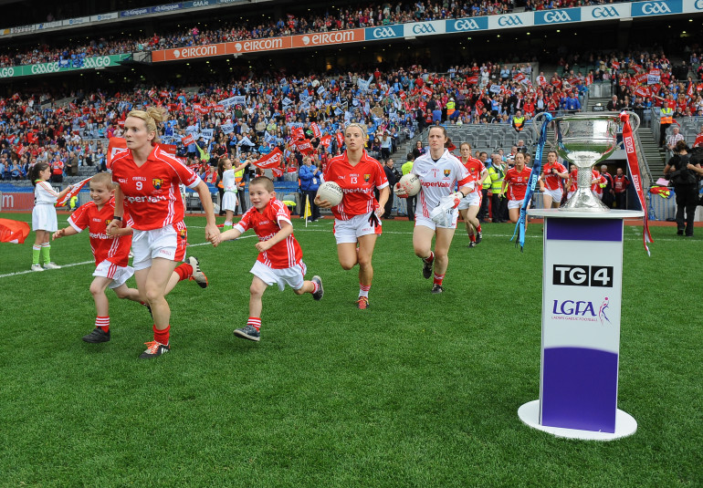 Cork captain Briege Corkery leads her team out on the pitch 28/9/2014