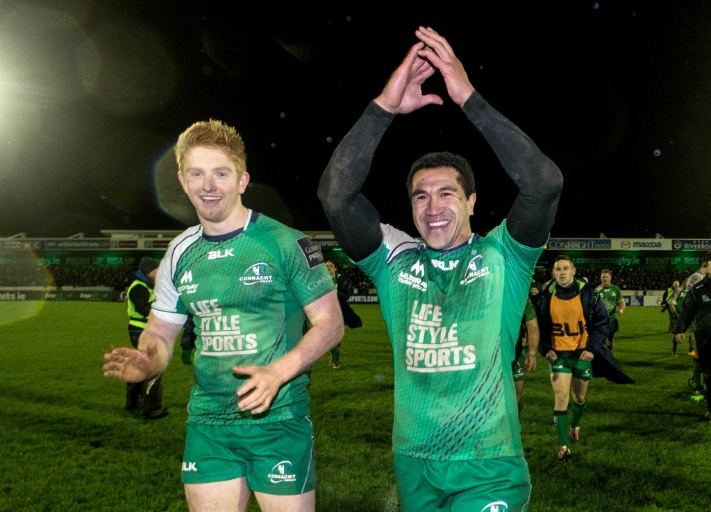 Darragh Leader and Mils Muliaina celebrate after the game 1/1/2015