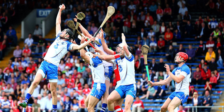 Munster GAA Hurling Senior Championship Semi-Final, Semple Stadium, Tipperary 7/6/2015 Waterford vs Cork Waterford's Barry Coughlan catches a high ball as Pa Cronin of Cork looks on Mandatory Credit ©INPHO/Cathal Noonan
