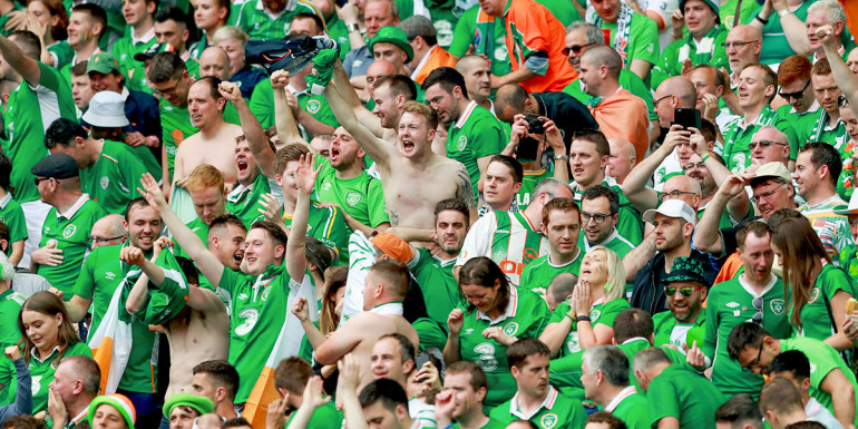 Ireland fans celebrate Wes Hoolahan's goal 13/6/2016