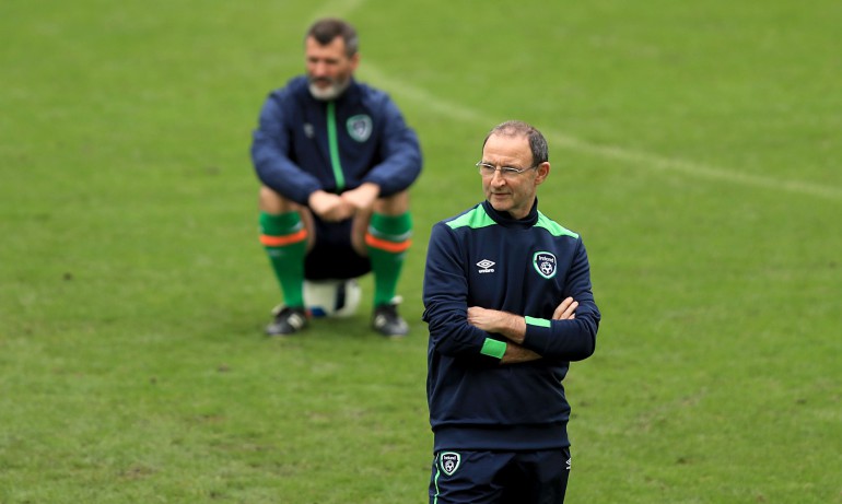 Republic of Ireland Squad Training, Stade de Bordeaux, Bordeaux, France 17/6/2016 Manager Martin O'Neill with assistant manager Roy Keane Mandatory Credit ©INPHO/Donall Farmer