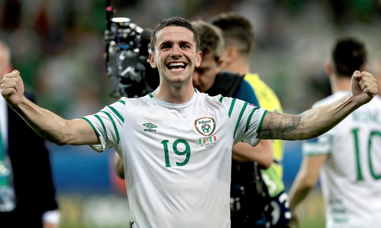 Robbie Brady celebrates at the end of the game 22/6/2016