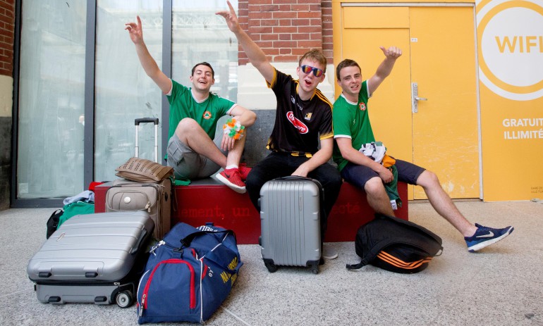 Republic of Ireland Fans In France, Gare de Lille Flandres, Lille, France 23/6/2016 Niall Kinsella, Tomas Talbot and Donal Ryan from Piltown, Co. Kilkenny Mandatory Credit ©INPHO/James Crombie