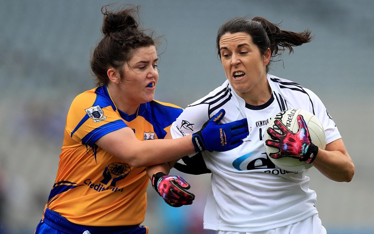 TG4 Ladies Intermediate All-Ireland Championship Final, Croke Park, Dublin 25/9/2016 Clare vs Kildare Clare's Laurie Ryan with Noelle Early of Kildare Mandatory Credit ©INPHO/Donall Farmer