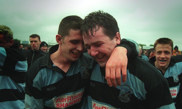 A Tribute to Anthony Foley Shannon 5/4/1997 Alan Quinlan and Anthony Foley celebrate © James Meehan/INPHO