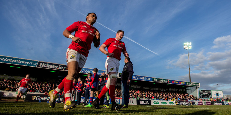 Guinness PRO12, The Sportsground, Galway 16/4/2016 Connacht vs Munster Munster's Francis Saili and Donnacha Ryan take to the field Mandatory Credit ©INPHO/James Crombie
