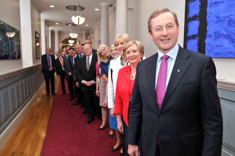 06/05/2016. General Election 2016. Fine Gael leader and newly elected Taoiseach Enda Kenny with his new cabinet before they head to Aras an Uachtarain to get their Seals of Office. Photo:Merrion Street