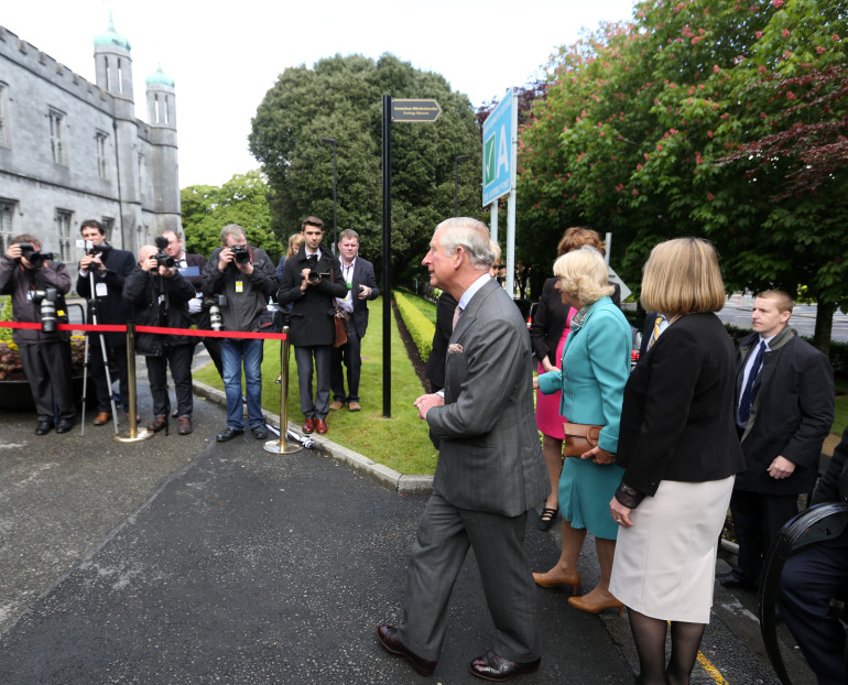 19/05/2015. Prince Charles Visit. Pictured (LtoR) H.R.H Prince Charles of Wales and H.R.H Camilla Parker-Bowles The Duchess of Cornwall arriving at the National University of Ireland Galway (NUI Galway) this morning on their first engagement of their four day visit to Ireland. Photo: Sam Boal /Photocall Ireland