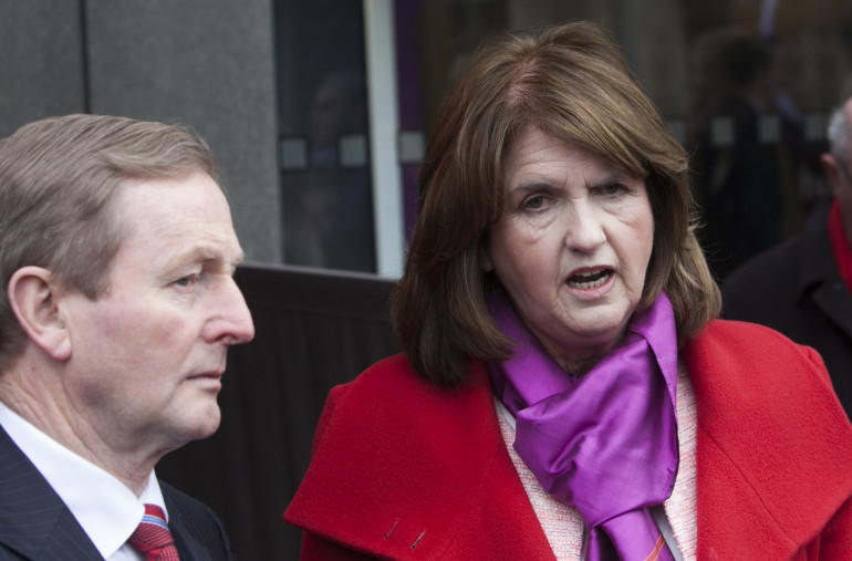 25/2/2016 General Election. Taoiseach and Fine Gael leader Enda Kenny with Tanaiste and Labour Party leader Joan Burton talk to the media as they take part in their final photocall for the last day of campaigning at the Herb Street Cafe, Hanover Quay, Grand Canal Dock. 25/2/2016 Photo:RollingNews
